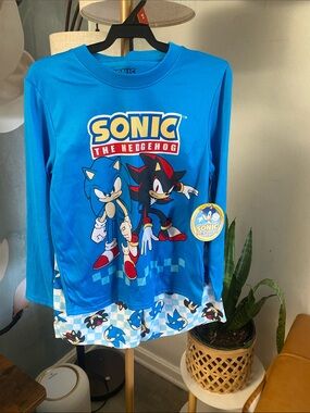 Sonic the Hedgehog Kids' Blue Graphic Long-Sleeve Pajama Top size 8 NWT